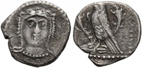 CILICIA. Uncertain. 4th century BC. Obol (Silver, 10 mm, 0.63 g, 8 h). Facing head of Herakles, wearing lion skin. Rev. Eagle standing left on head of...