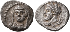 CILICIA. Uncertain. 4th century BC. Obol (Silver, 10 mm, 0.61 g, 4 h). Veiled and draped bust of female facing slightly to left, wearing earrings and ...