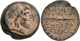 SYRIA, Seleukis and Pieria. Seleukeia Pieria. 2nd-1st century BC. AE (Bronze, 20 mm, 7.09 g, 1 h), CE 166 = 147/6 BC. Laureate head of Zeus to right. ...