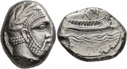PHOENICIA. Arados. Circa 348/7-339/8 BC. Stater (Silver, 22 mm, 10.72 g, 9 h). Head of Ba’al-Arwad to right, wearing laurel wreath. Rev. &#67656;&#676...