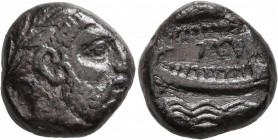 PHOENICIA. Arados. Circa 348/7-339/8 BC. Stater (Silver, 17 mm, 9.96 g, 10 h). Head of Ba'al-Arwad to right, wearing laurel wreath. Rev. Galley right;...