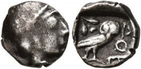 PHILISTIA (PALESTINE). Uncertain mint. Mid 5th century-333 BC. Obol (Silver, 8 mm, 0.60 g, 3 h), imitating Athens. Head of Athena to right, wrearing c...