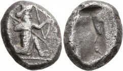 PERSIA, Achaemenid Empire. Time of Darios I to Xerxes II , circa 485-420 BC. Siglos (Silver, 16 mm, 5.99 g), Sardes. Persian king or hero in kneeling/...