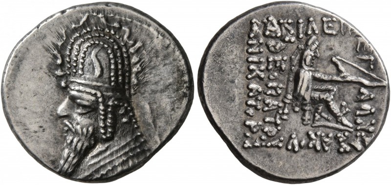 KINGS OF PARTHIA. Sinatrukes, 93/2-70/69 BC. Drachm (Silver, 19 mm, 4.12 g, 12 h...