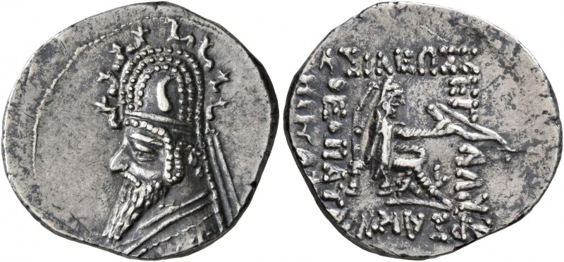 KINGS OF PARTHIA. Sinatrukes, 93/2-70/69 BC. Drachm (Silver, 20 mm, 4.03 g, 1 h)...