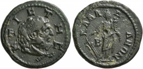 MOESIA INFERIOR. Callatis. Pseudo-autonomous issue . Diassarion (Bronze, 21 mm, 5.09 g, 1 h), time of the Severans, 193-235. KTICTHC Head of Herakles ...