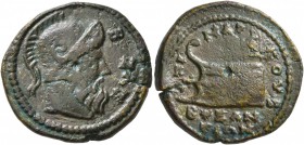 THRACE. Byzantium. Pseudo-autonomous issue . Assarion (Orichalcum, 23 mm, 7.61 g, 12 h), Memm. Markos Heros, second archon, circa 175. BYZAZ Helmeted ...