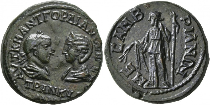 THRACE. Mesembria. Gordian III, with Tranquillina , 238-244. Tetrassarion (Bronz...