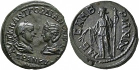 THRACE. Mesembria. Gordian III, with Tranquillina , 238-244. Tetrassarion (Bronze, 26 mm, 10.85 g, 7 h). AYT K M ANT ΓOPΔIANOC AYΓ CEB / TPANKYΛ[ΛINA]...