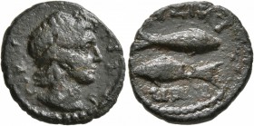 MYSIA. Cyzicus. Pseudo-autonomous issue . Hemiassarion (Bronze, 17 mm, 2.94 g, 12 h), circa 170-180. ΚYΖΙΚΟС Youthful head of the eponymous hero Kyzik...
