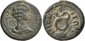 TROAS. Pionia. Julia Domna , Augusta, 193-217. Assarion (Bronze, 21 mm, 6.21 g, 1 h). IOYΛIA ΔOMNA CЄBA Draped bust of Julia Domna to right; behind ne...