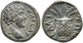AEOLIS. Elaea. Marcus Aurelius , as Caesar, 139-161. AE (Bronze, 14 mm, 2.95 g, 1 h). [ΛOYKIOC] KAICAP Bare head of Marcus Aurelius to right. Rev. EΛA...