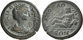 LYDIA. Apollonis. Julia Domna , Augusta, 193-217. Assarion (Bronze, 22 mm, 4.41 g, 1 h). IOVΛIA ΔOMNA CЄB Draped bust of Julia Domna to right; to righ...