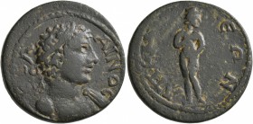 PHRYGIA. Apameia. Pseudo-autonomous issue . Tetrassarion (Bronze, 27 mm, 12.72 g, 7 h), circa 240-260 AD. KЄΛAINOC Heroically nude bust of the hero Ke...