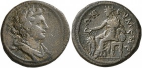 PHRYGIA. Eumeneia. Pseudo-autonomous issue . Hemiassarion (Bronze, 18 mm, 4.09 g, 6 h), circa 2nd century AD. Draped bust of Dionysos to right, wearin...
