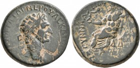 PHRYGIA. Synnada. Nerva , 96-98. Diassarion (Bronze, 23 mm, 8.23 g, 12 h). [AYTO]KPATΩP NEPOYAC KAI[CAP CEBACTO] Laureate head of Nerva to right. Rev....