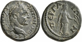 PAMPHYLIA. Perge. Caracalla , 198-217. Hemiassarion (Bronze, 19 mm, 5.03 g, 12 h). AY K M AY ANTΩNINOC CЄB Laureate head of Caracalla to right. Rev. Π...