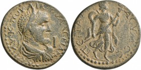 PAMPHYLIA. Perge. Valerian I , 253-260. '10 Assaria' (Bronze, 36 mm, 29.42 g, 6 h). AY K ΠOY ΛIK OYAΛЄPIANON Laureate, draped and cuirassed bust of Va...