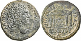 GALATIA. Ancyra. Caracalla , 198-217. Tetrassarion (Bronze, 31 mm, 21.22 g, 7 h), 211-217. A NT ΩNINOC AYΓOYCTOC Laureate head of Caracalla to right. ...