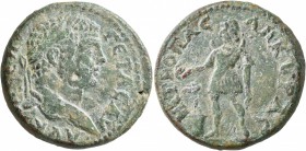 GALATIA. Ancyra. Geta , 209-211. Tetrassarion (Bronze, 29 mm, 19.14 g, 7 h). AY K Λ Π CЄΠ ΓЄTAC AY Laureate head of Geta to right. Rev. MHTPOΠAC (sic!...