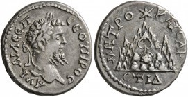 CAPPADOCIA. Caesaraea-Eusebia. Septimius Severus , 193-211. Drachm (Silver, 18 mm, 3.35 g, 12 h), RY 14 = 205/6. AY KAI Λ CЄΠ CЄOYHPOC Laureate head o...
