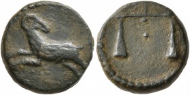 SYRIA, Uncertain. 3rd century AD. Hemiassarion (Bronze, 13 mm, 3.19 g, 12 h). Ram leaping left, head right. Rev. Scales; pellet in central field. Butc...