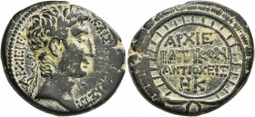 SYRIA, Seleucis and Pieria. Antioch. Augustus , 27 BC-AD 14. As (Bronze, 29 mm, 16.77 g, 12 h), CY 28 = 4/3 BC. KAIΣAPI ΣEBAΣTΩ APXIEPEI Laureate head...