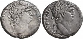 SYRIA, Seleucis and Pieria. Antioch. Nero, with Divus Claudius , 54-68. Tetradrachm (Silver, 24 mm, 13.69 g, 1 h). NERO CLAVD DIVI CLAVD F CAE[SAR AVG...