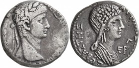 SYRIA, Seleucis and Pieria. Antioch. Nero, with Agrippina Junior , 54-68. Tetradrachm (Silver, 23 mm, 14.63 g, 12 h), RY 3 / CY 105 = 56/7 AD. [N]EPΩN...