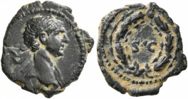 SYRIA, Seleucis and Pieria. Antioch. Trajan , 98-117. Half Quadrans (Bronze, 12 mm, 0.90 g, 6 h). Laureate head of Trajan to right, drapery on his lef...