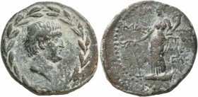 PHOENICIA. Ace-Ptolemais. Mark Antony , 42-31 BC. Diassarion (Bronze, 24 mm, 10.46 g, 1 h), CY 11 = 39/8. Bare head of Mark Antony to right within lau...