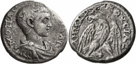 PHOENICIA. Tyre. Diadumenian , as Caesar, 217-218. Tetradrachm (Billon, 24 mm, 12.02 g, 12 h). M•OΠ•AN[TWNINOC]•KAIC• Bare-headed, draped and cuirasse...