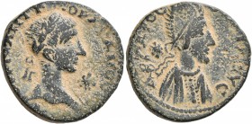 MESOPOTAMIA. Edessa. Gordian III, with Abgar X Phraates , 238-244. Diassarion (Bronze, 22 mm, 8.68 g, 12 h). AYTOK K M ANT ΓOΡΔIANOC CЄB Laureate head...