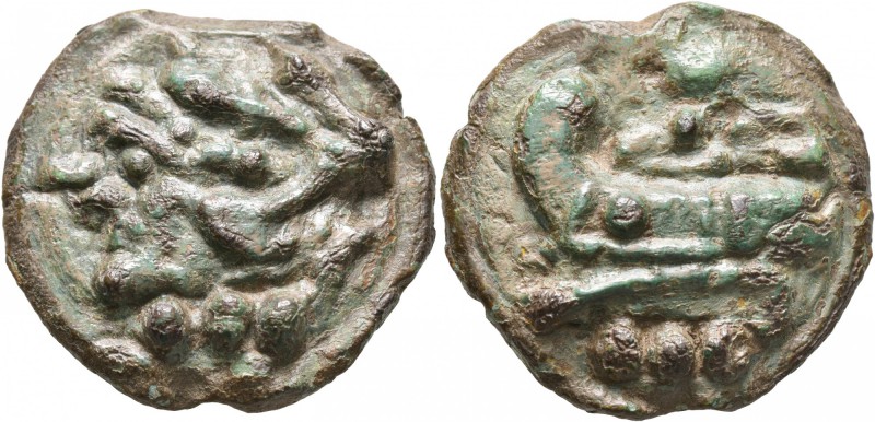 Anonymous. Quadrans (Bronze, 33 mm, 33.94 g, 12 h), Sicily, circa 216 BC. Head o...