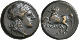 Anonymous, circa 235 BC. Litra (Orichalcum, 15 mm, 3.42 g, 4 h), Rome. Laureate head of Apollo to right. Rev. ROMA Bridled horse prancing left. Crawfo...