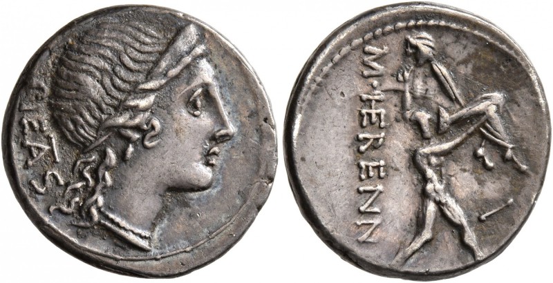 M. Herennius, 108-107 BC. Denarius (Silver, 18 mm, 3.89 g, 2 h), Rome. PIETAS Di...