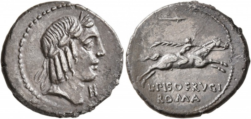 L. Calpurnius Piso Frugi, 90 BC. Denarius (Silver, 19 mm, 3.80 g, 6 h), Rome. La...