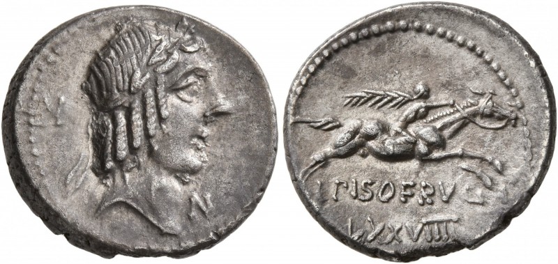 L. Calpurnius Piso Frugi, 90 BC. Denarius (Silver, 18 mm, 3.83 g, 1 h), Rome. La...