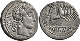 C. Vibius C.f. Pansa, 90 BC. Denarius (Silver, 19 mm, 3.63 g, 10 h). PANSA Laureate head of Apollo to right; below chin, control mark. Rev. C•VIBIVS•C...