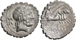 Q. Antonius Balbus, 83-82 BC. Denarius (Silver, 20 mm, 4.37 g, 3 h), Rome. Laureate head of Jupiter to right; behind, S•C. Rev. Q•ANTO•BALB / PR Victo...