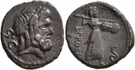 L. Procilius, 80 BC. Denarius (Silver, 18 mm, 3.57 g, 9 h), Rome. Laureate head of Jupiter to right; behind, S•C. Rev. L•PROCILI / F Juno Sospita, wea...