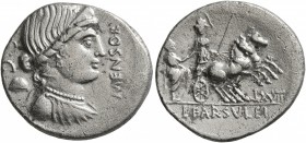 L. Farsuleius Mensor, 76 BC. Denarius (Silver, 19 mm, 3.72 g, 7 h), Rome. MENSOR Diademed and draped bust of Libertas to right; behind, S•C above pile...