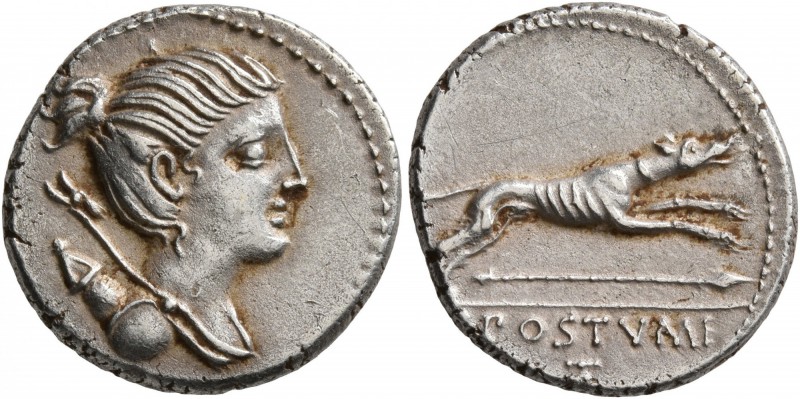 C. Postumius, 73 BC. Denarius (Silver, 17 mm, 3.66 g, 6 h), Rome. Draped bust of...