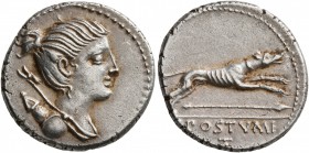 C. Postumius, 73 BC. Denarius (Silver, 17 mm, 3.66 g, 6 h), Rome. Draped bust of Diana to right, with bow and quiver over her shoulder. Rev. C•POSTVMI...