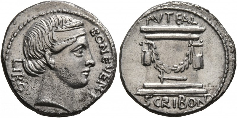 L. Scribonius Libo, 62 BC. Denarius (Silver, 19 mm, 3.83 g, 6 h), Rome. BON•EVEN...