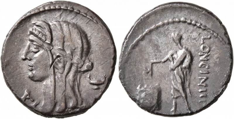 L. Cassius Longinus, 60 BC. Denarius (Silver, 19 mm, 3.83 g, 11 h), Rome. Veiled...