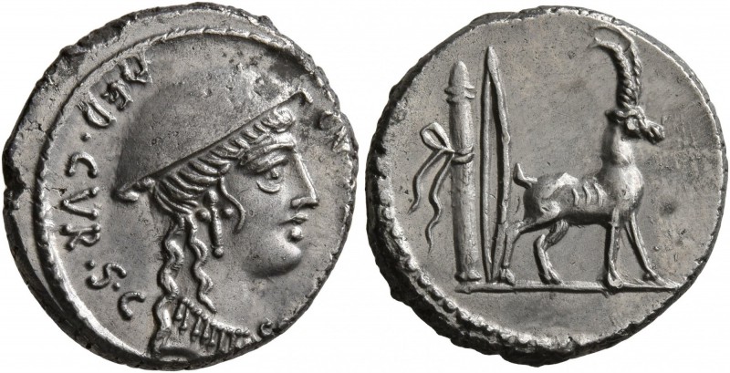 Cn. Plancius, 55 BC. Denarius (Silver, 18 mm, 3.84 g, 3 h), Rome. CN•[PLANCIVS] ...
