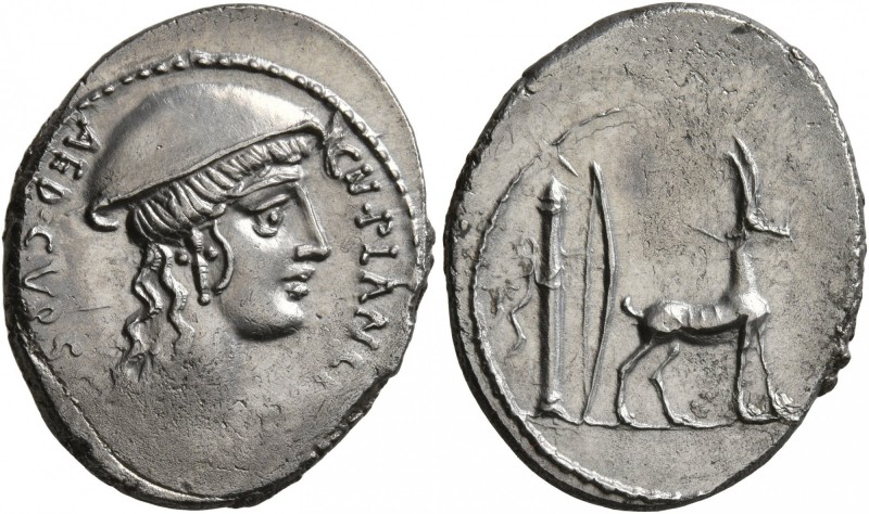 Cn. Plancius, 55 BC. Denarius (Silver, 21 mm, 3.59 g, 5 h), Rome. CN•PLANCI[VS] ...