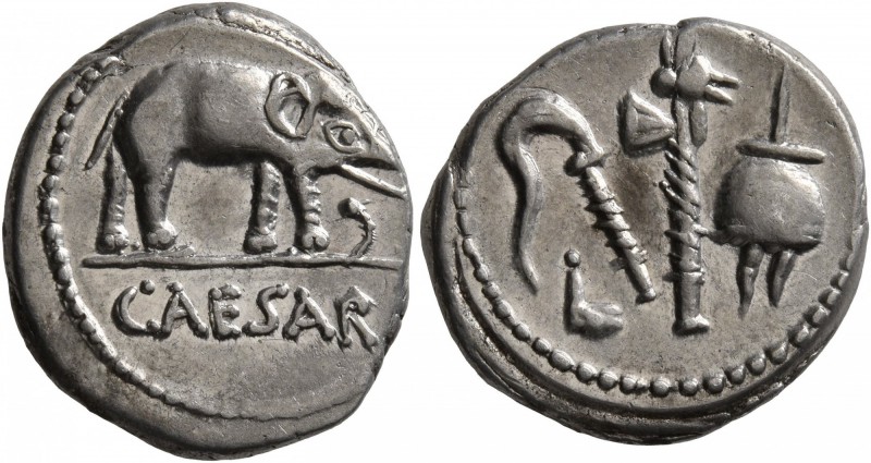 Julius Caesar, 49-44 BC. Denarius (Silver, 18 mm, 3.93 g, 11 h), mint moving wit...