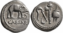 Julius Caesar, 49-44 BC. Denarius (Silver, 18 mm, 3.93 g, 11 h), mint moving with Caesar in Gallia Narbonensis or Hispania Citerior, 49-48. CAESAR Ele...
